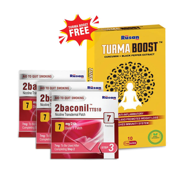 2baconil Nicotine Patch 7mg (Pack of 3) + Free Turmaboost ( Pack of 1)