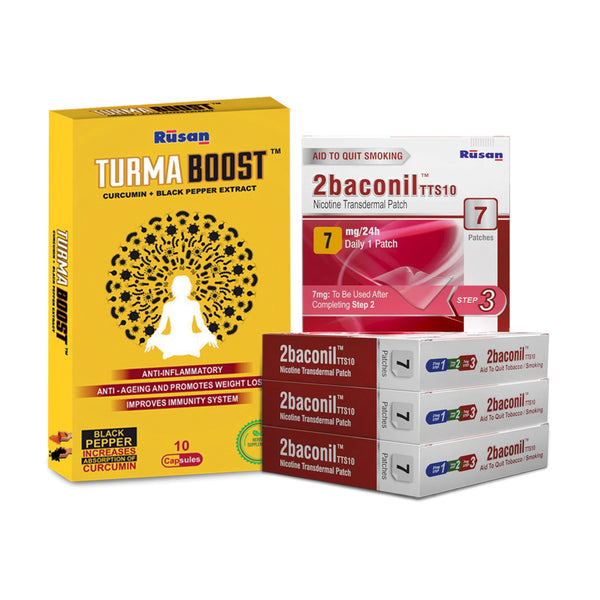 2baconil Nicotine Patch 7mg (Pack of 4) + Free Turmaboost (Pack of 1)