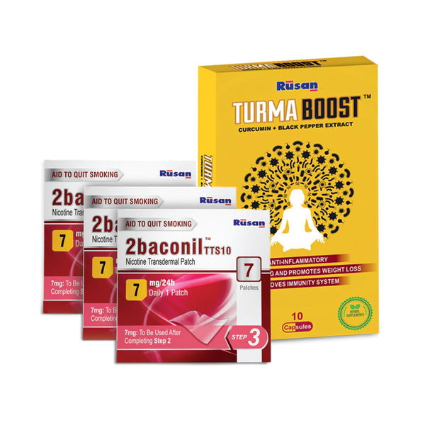 2baconil Nicotine Patch 7mg (Pack of 3) + Turmaboost ( Pack of 1)
