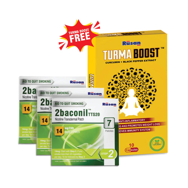 2baconil Nicotine Patch 14mg (Pack of 3) + Free Turmaboost ( Pack of 1)