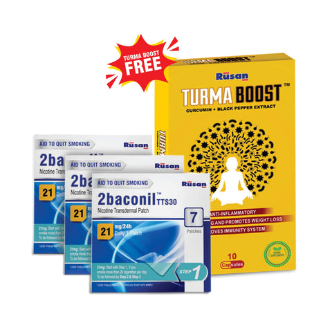 2baconil Nicotine Patch 21mg (Pack of 3) + Free Turmaboost ( Pack of 1)